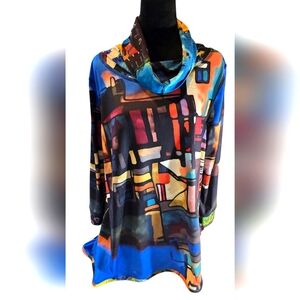 Signed Art Multi Colored Vibrant Cowl Tunic XL